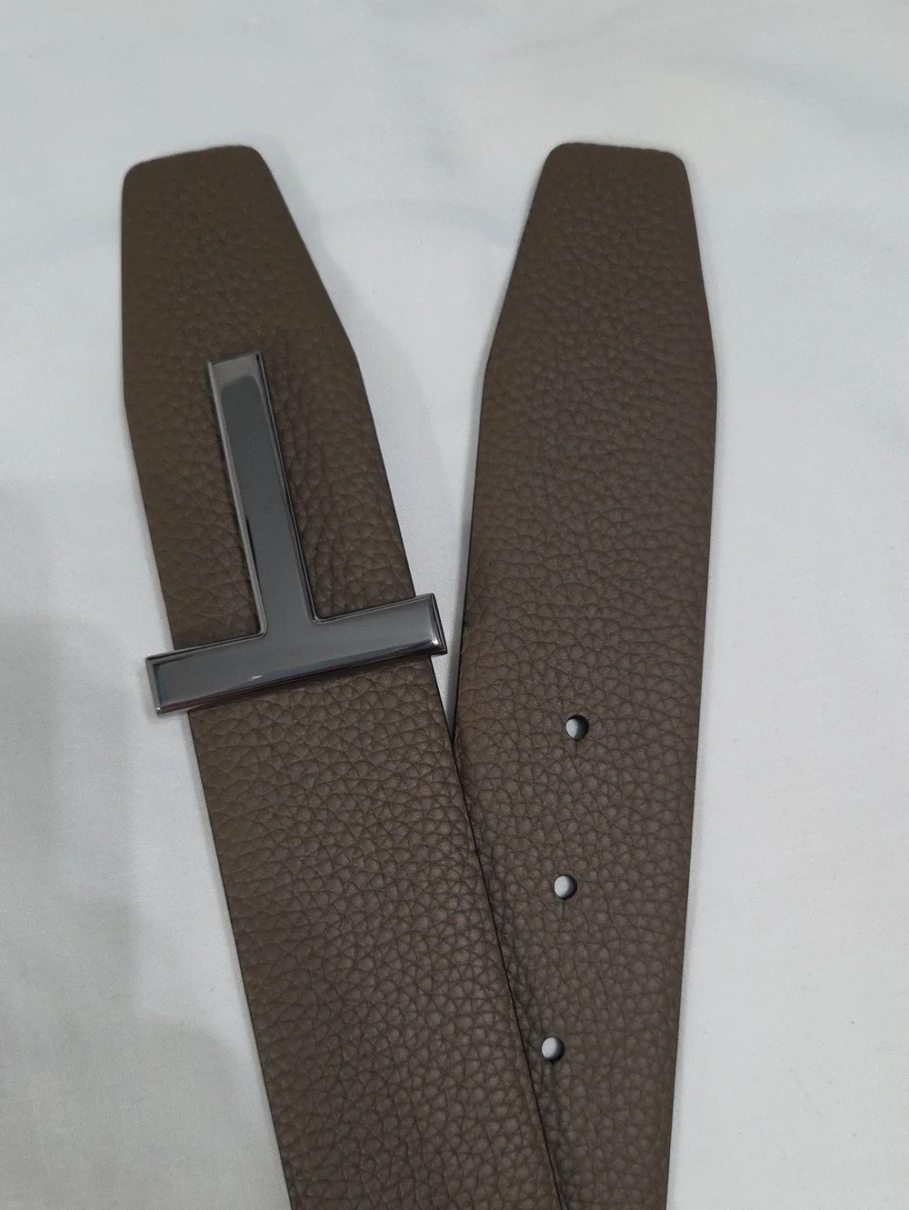 Tom Ford Black Brown Leather Belt with Black Chrome T Buckle